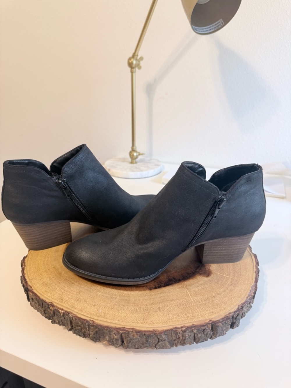Fergie Women’s Black Faux Suede Low Heel Ankle Booties - Picture 7 of 9